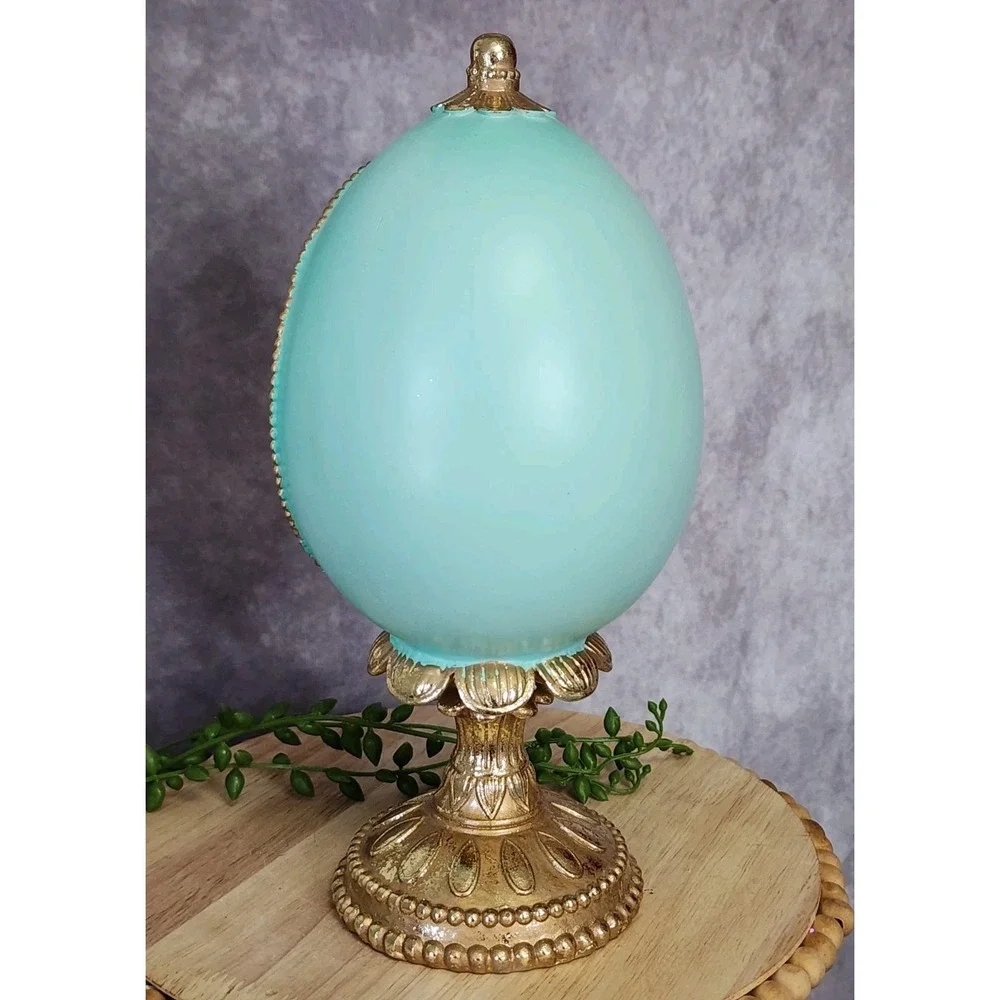 Easter Diorama Green Gold Sheep Lamb Cross Figurine Pedestal Resin 10